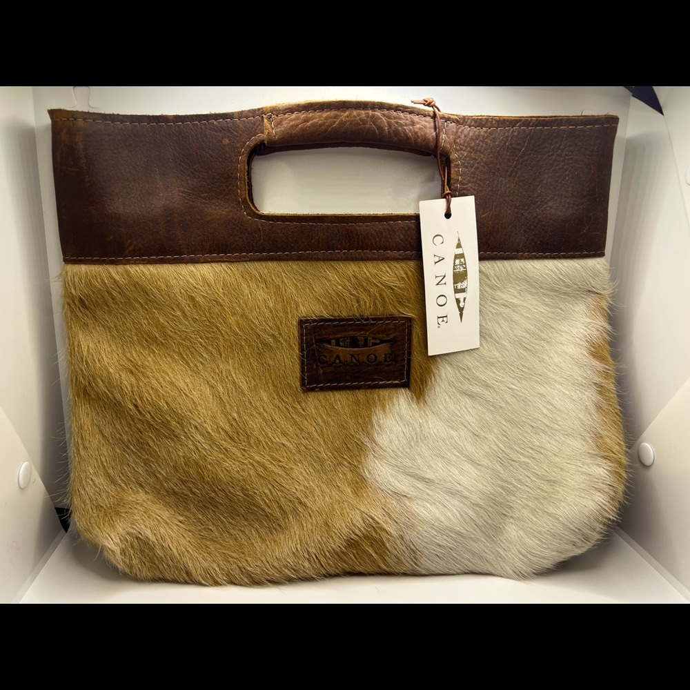 Canoe brand leather and hair handbag